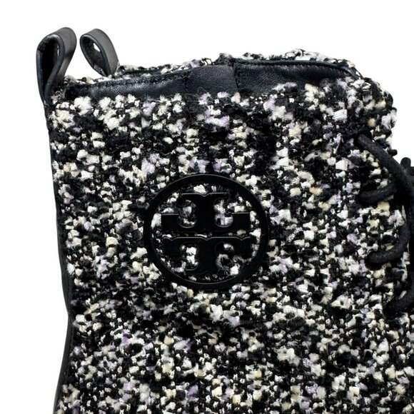 TORY BURCH Miller 50MM Lug Sole Tweed & Leather Combat Boots Bootie New Size 10 - Picture 5 of 7